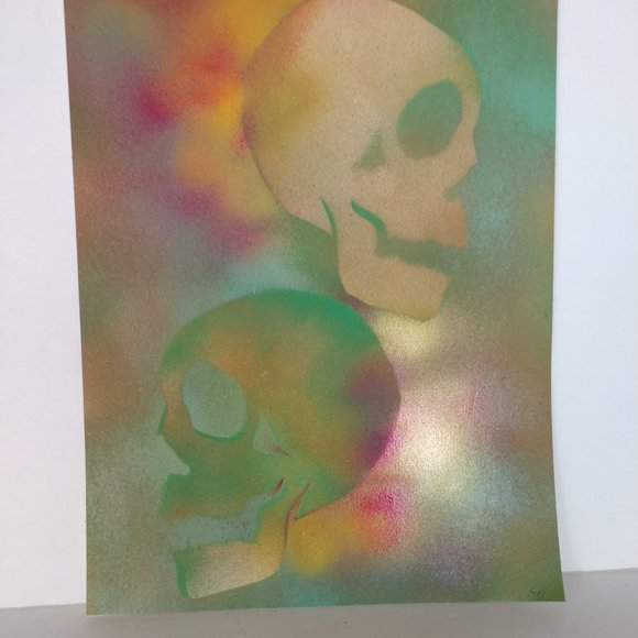 Hand Crafted Rainbow Colors Skull Painting Abstract Art 15x11 - Picture 3 of 14